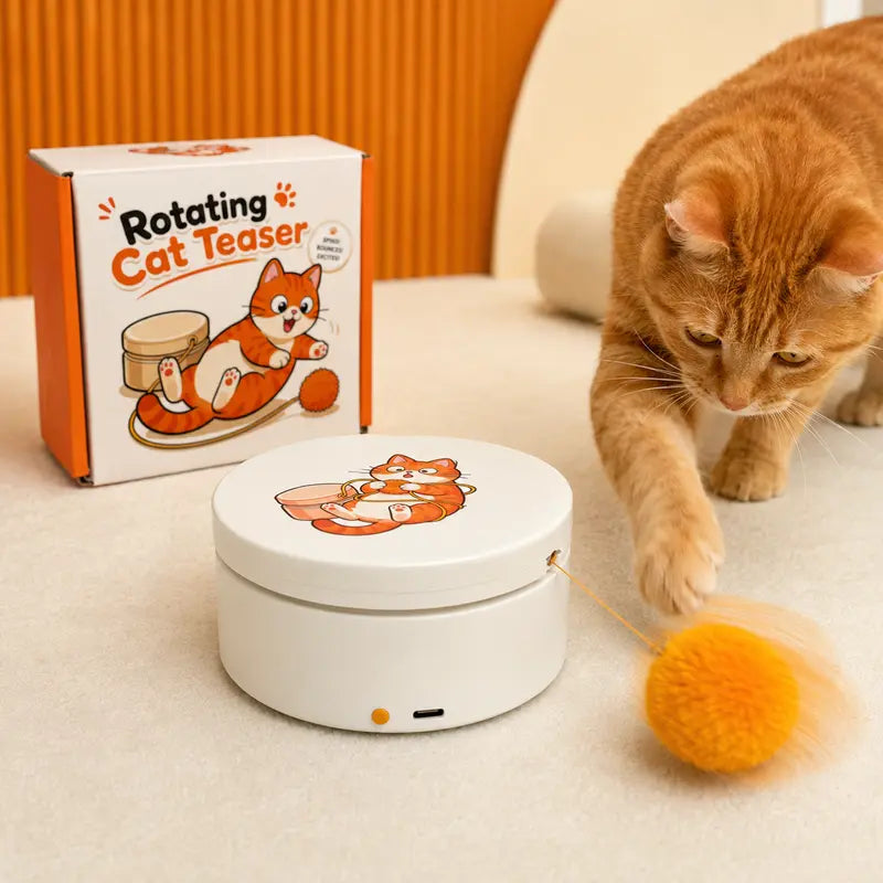 Smart Rotating Cat Teaser, Rechargeable Interactive Cat Toy with 5 Play Modes.