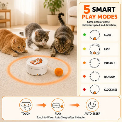 Smart Rotating Cat Teaser, Rechargeable Interactive Cat Toy with 5 Play Modes.