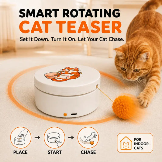 Smart Rotating Cat Teaser, Rechargeable Interactive Cat Toy with 5 Play Modes.