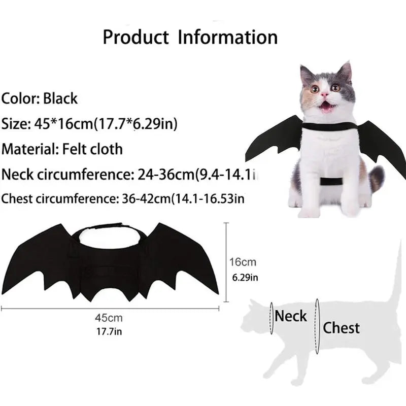 Pet Cat Bat Wings Halloween Costume – Adjustable Felt Bat Outfit for Cats & Small Dogs | Funny Pet Cosplay Dress-Up Accessory Puoyis