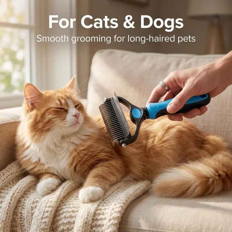 2-In-1 Dual-Sides Metal Dog & Cat Deshedding Brush 