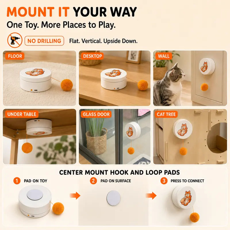 Smart Rotating Cat Teaser, Rechargeable Interactive Cat Toy with 5 Play Modes.